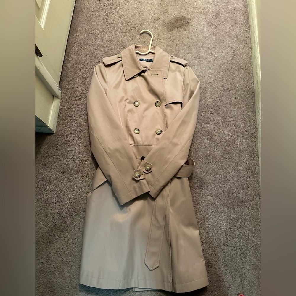 LAUREN RALPH LAUREN Women's Belted Water-Resistant Trench Coat Beige size small.
